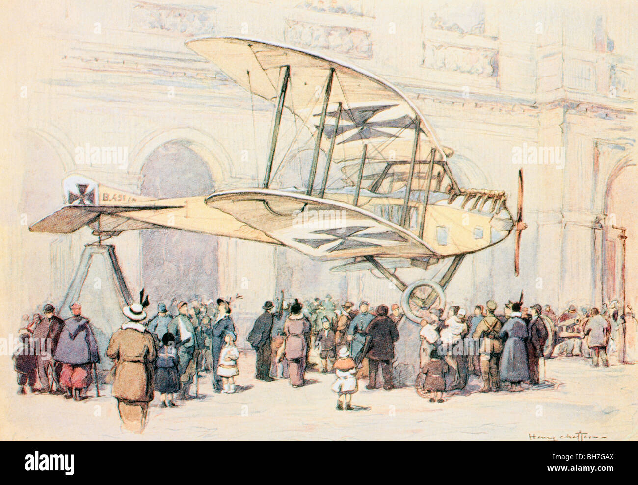 Aviatik allemand aéronefs en exposition dans le jardin des Tuileries, Paris, France pendant la Première Guerre mondiale. Banque D'Images