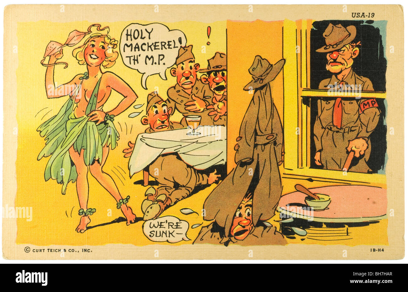 Carte postale Vintage WWII comic stripper de profiter d'un SIG Banque D'Images
