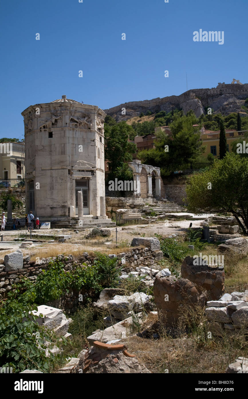 Athènes Grèce la tour romaine d'agora des vents (Horologion du Kyrristos) considérée comme la première station météorologique au monde Banque D'Images