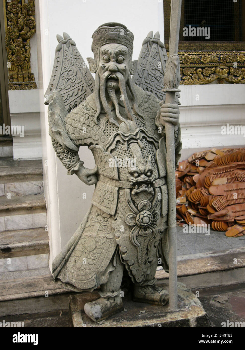 Bangkok, Thaïlande, Wat Benchamabohit Temple, sur l'extérieur, Détail, statue en pierre Banque D'Images