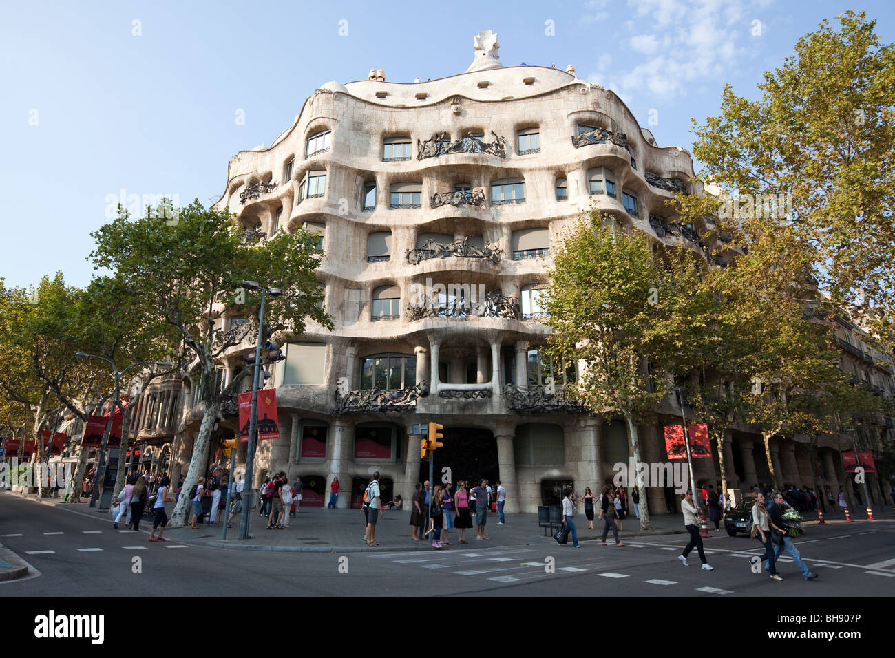 Casa Mila de l'architecte Antoni Gaudi, Barcelone, Catalogne, Espagne Banque D'Images