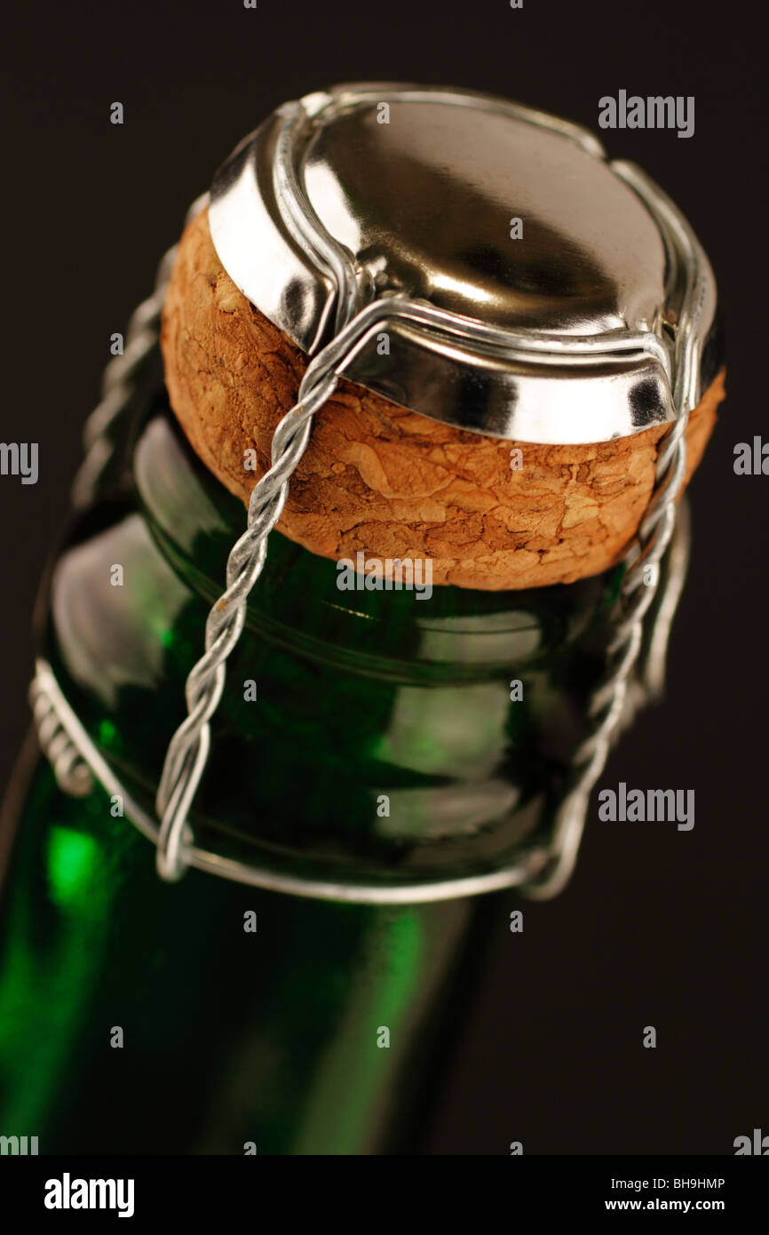 Close-up du bouchon d'une bouteille de champagne Banque D'Images