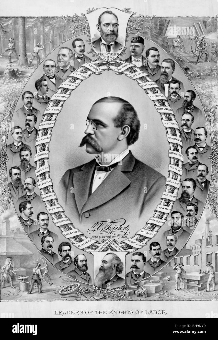 Les dirigeants des Chevaliers du Travail, 1886, avec Terence Powderly dans le centre et fondateur de Uriah Stephens Banque D'Images