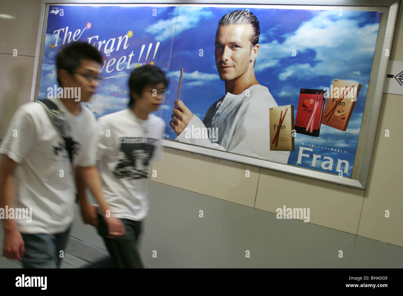 David Beckham, footballeur anglais et Celebrity, apparaît dans la promotion de produits et de publicité à Tokyo, Japon. Banque D'Images