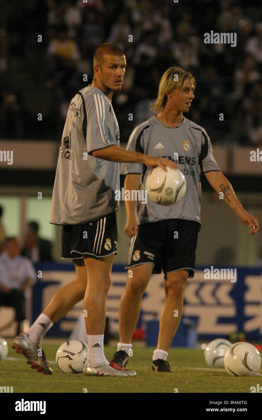 Footballeur Anglais David Beckham l'entraînement avec le Real Madrid, à Tokyo, Japon, 2004. Banque D'Images