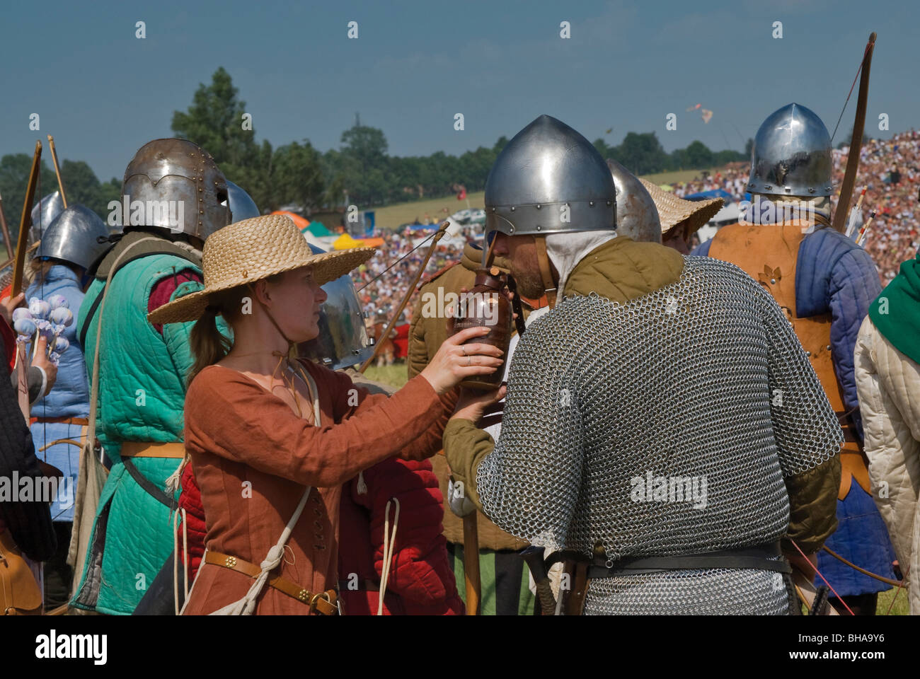 Reenactors à recréer 1410 bataille après Bataille de Grunwald, Pologne Warminsko-Mazurskie Banque D'Images