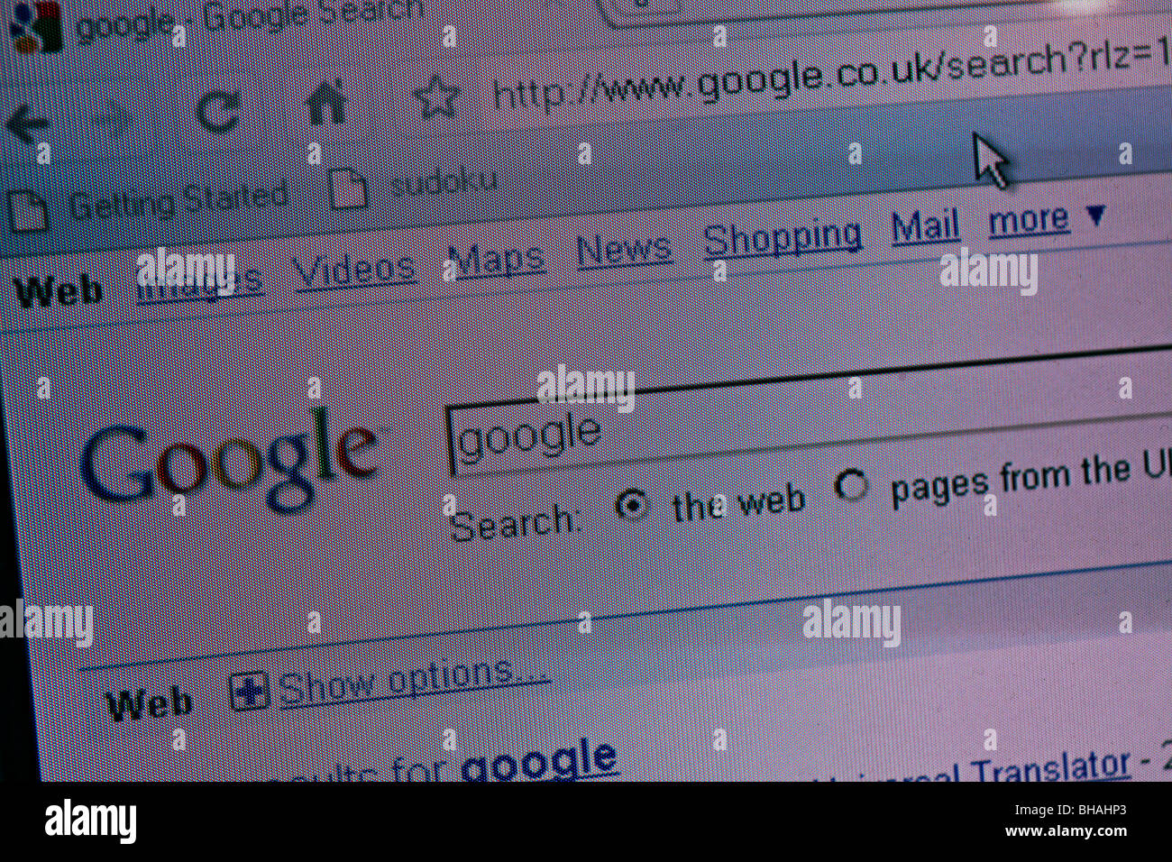 Screenshot Google page d'accueil Banque D'Images