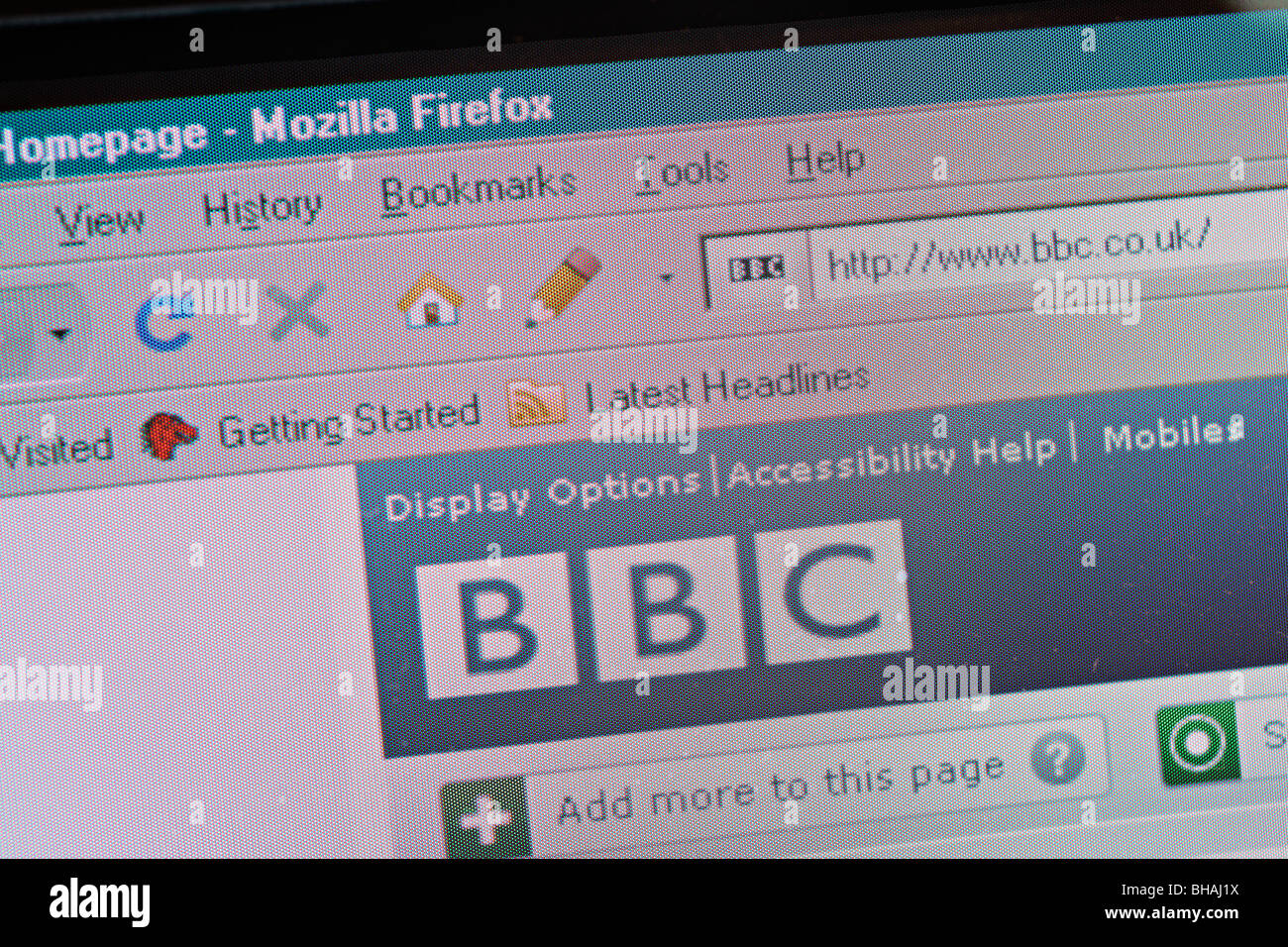 Page d'accueil BBC dans Mozilla Firefox - capture d'écran Banque D'Images