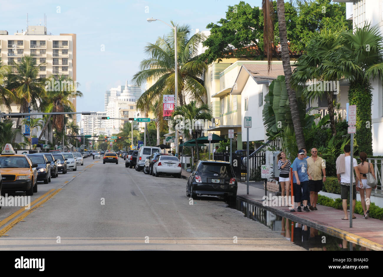 La ville de Miami Beach, sur Collins Avenue à la 9th Street, Miami Beach, Floride Banque D'Images