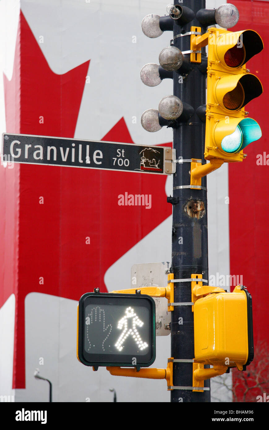 Signe de la rue Granville, centre-ville de Vancouver, Colombie-Britannique, Canada Banque D'Images