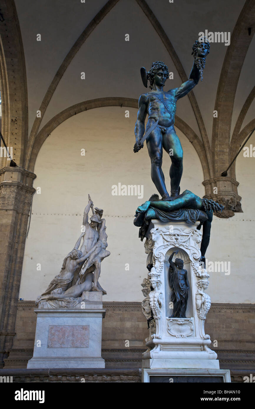 La statue de Persée avec la tête de Méduse, Florence, Italie Banque D'Images