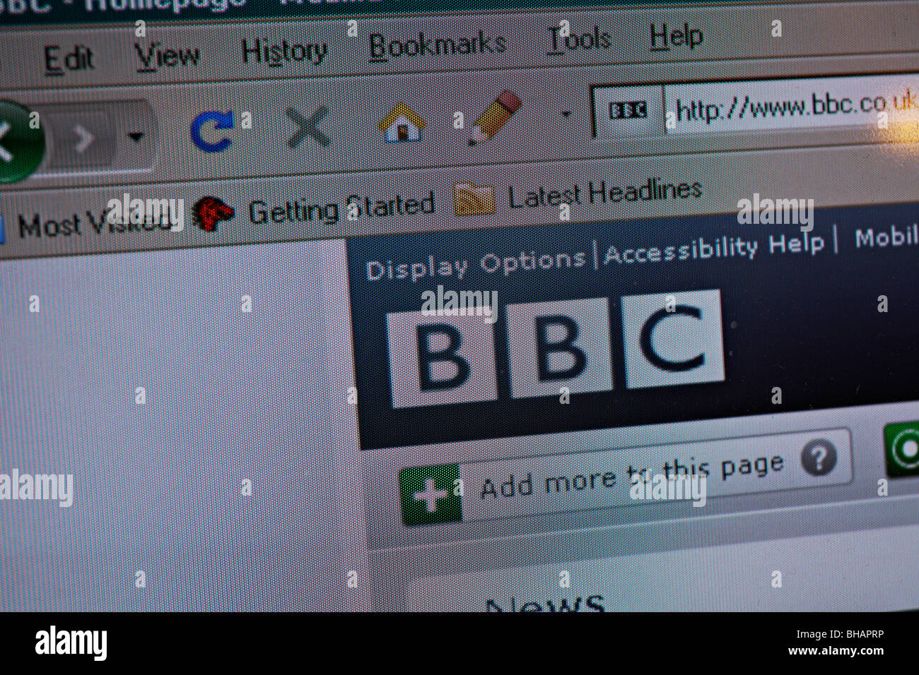Page d'accueil BBC dans Mozilla Firefox - capture d'écran Banque D'Images