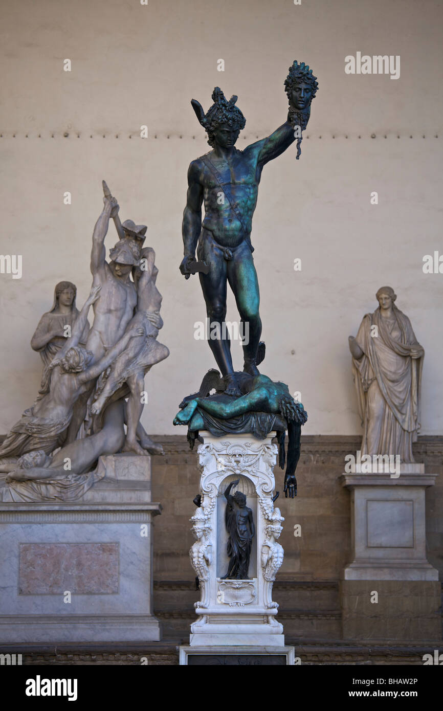 La statue de Persée avec la tête de Méduse, Florence, Italie Banque D'Images