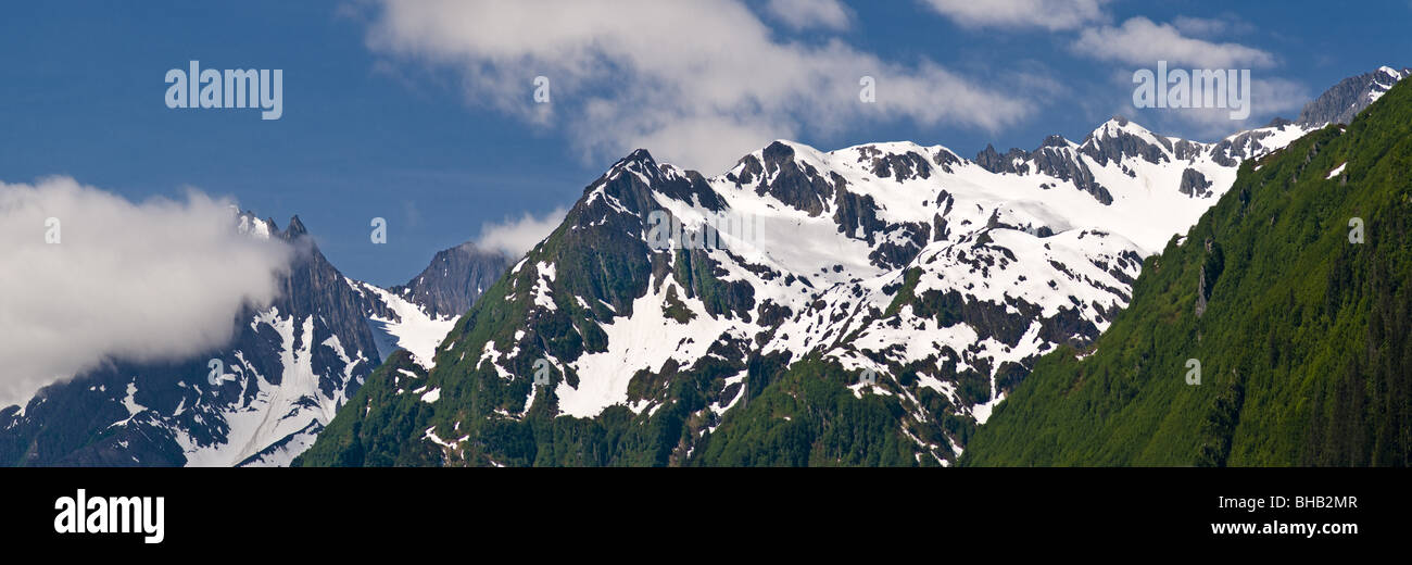 Vue panoramique sur les montagnes au-dessus de Port Valdez, Prince William Sound, Southcentral Alaska, l'été Banque D'Images