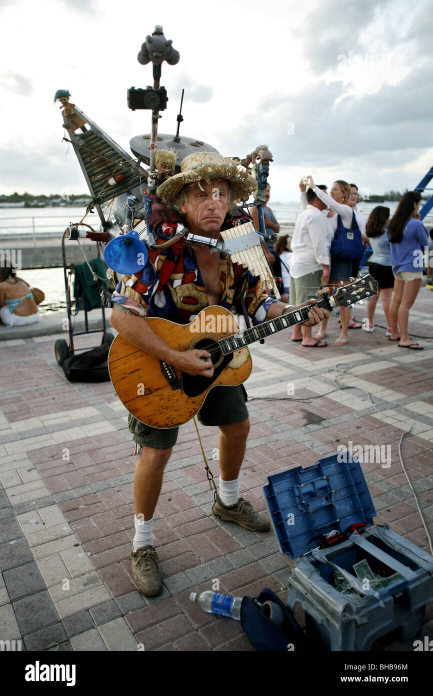 Musicien de rue, Mallory Square, Key West, Floride, USA Banque D'Images