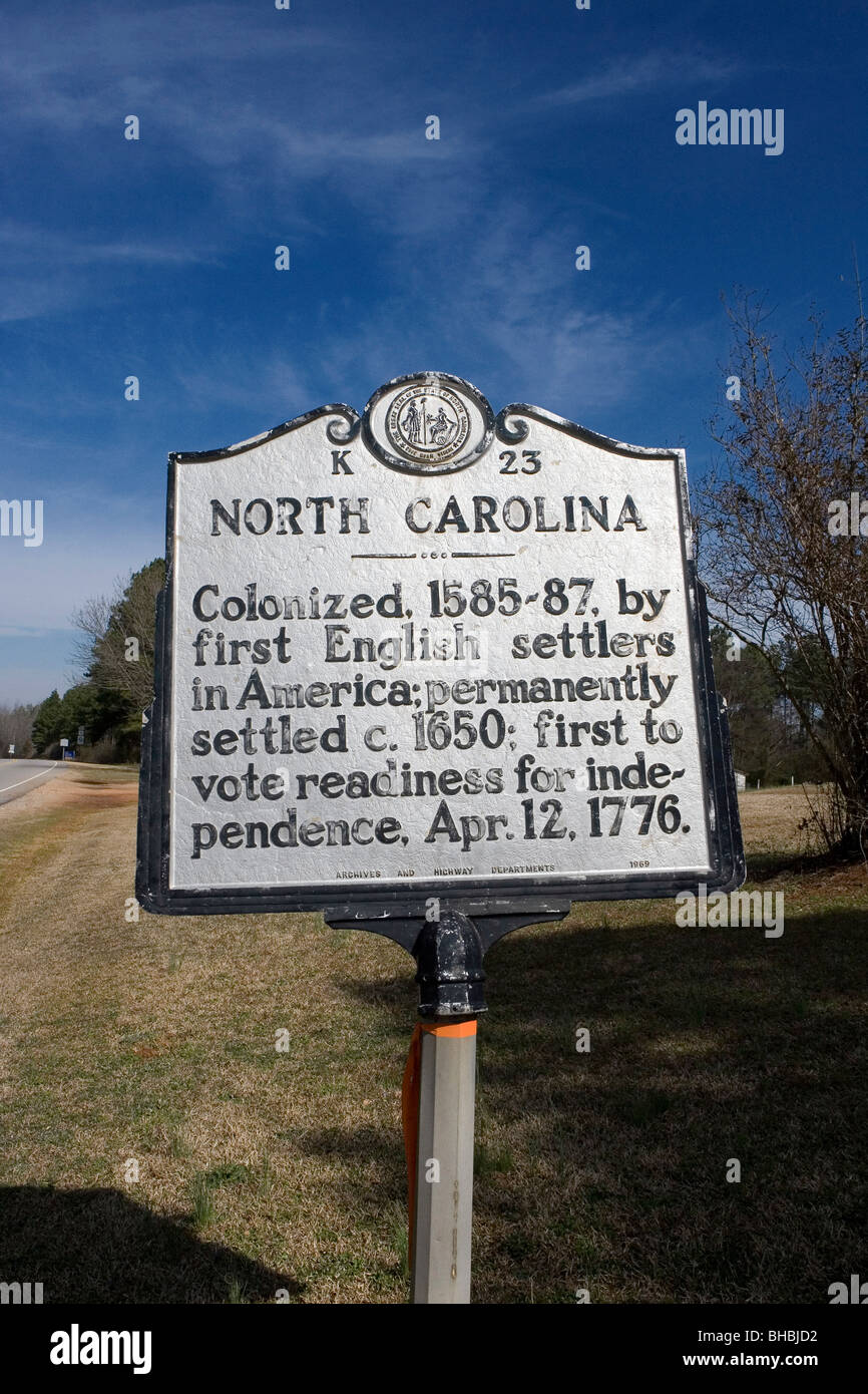 Caroline du Nord, colonisé par des colons anglais en Amérique ; réglé définitivement c. 1650 ; d'abord à voter pour l'indépendance de l'état de préparation Banque D'Images