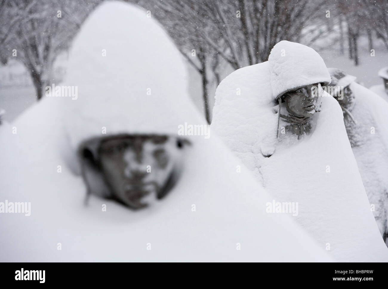 Des scènes de neige du National Mall. Monument de la guerre de Corée. Banque D'Images