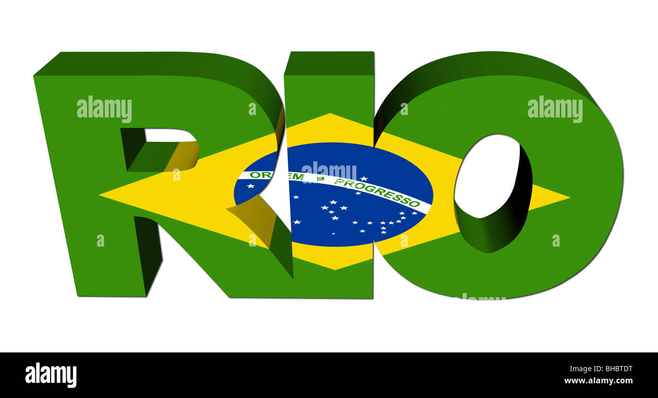 Texte de Rio avec drapeau brésilien sur blanc illustration Banque D'Images