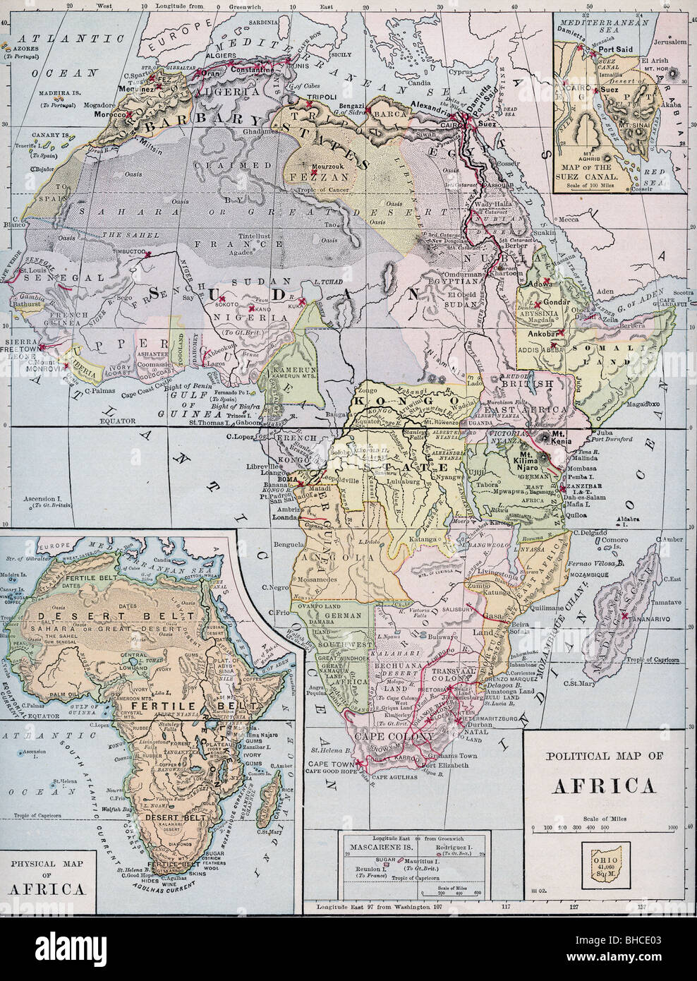 Ancien original carte de l'Afrique à partir de 1903 manuel de géographie Banque D'Images Ancien original carte de l'Afrique à partir de 1903 manuel de géographie Banque D'Images