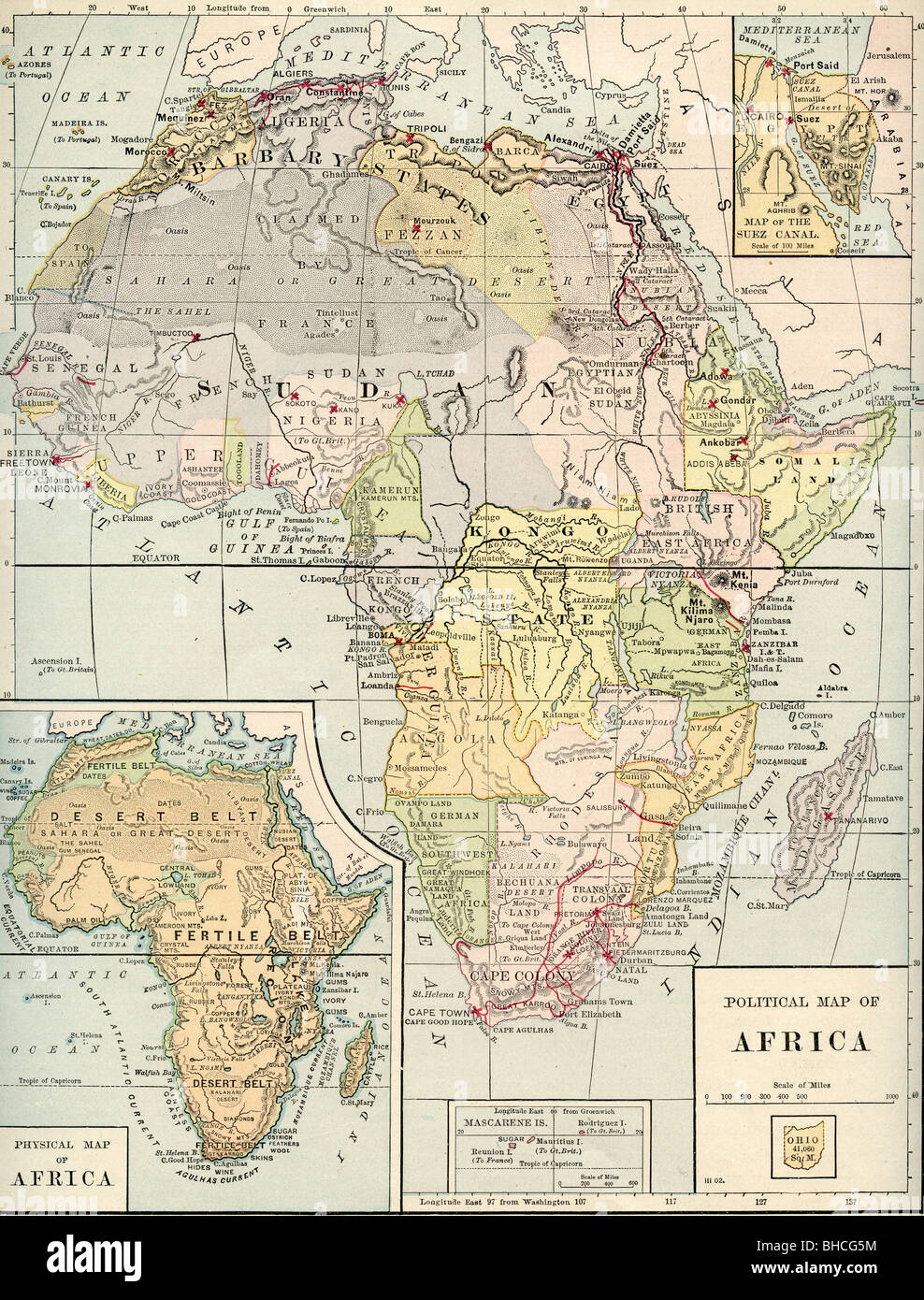Carte Ancienne Originale De L'Afrique Physique - édition 1951, Document Vintage France