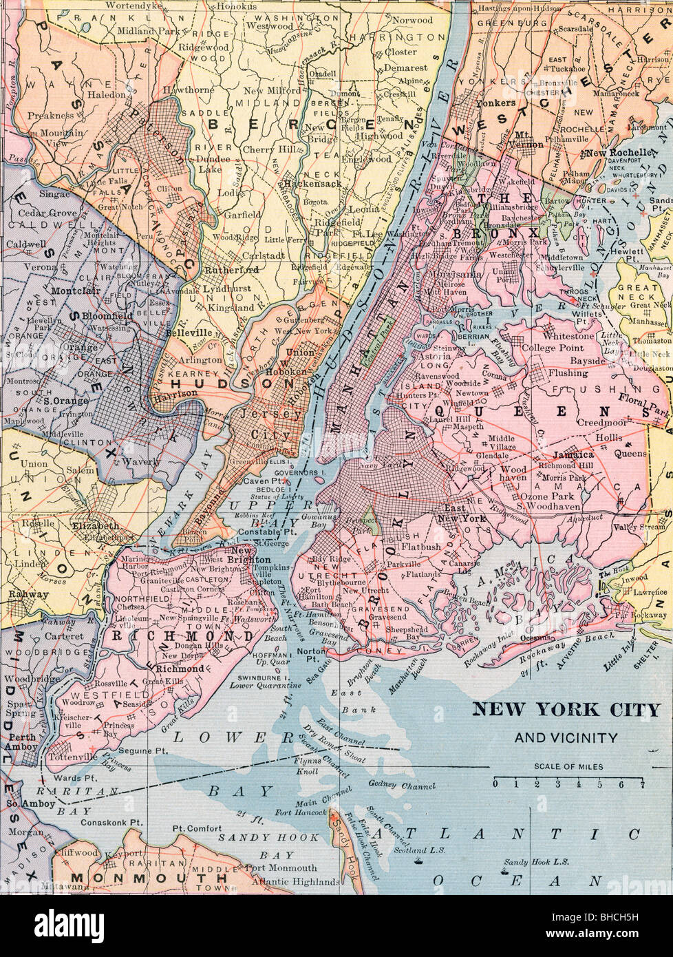 Ancienne carte d'origine de la ville de New York à partir de 1903 manuel de géographie Banque D'Images