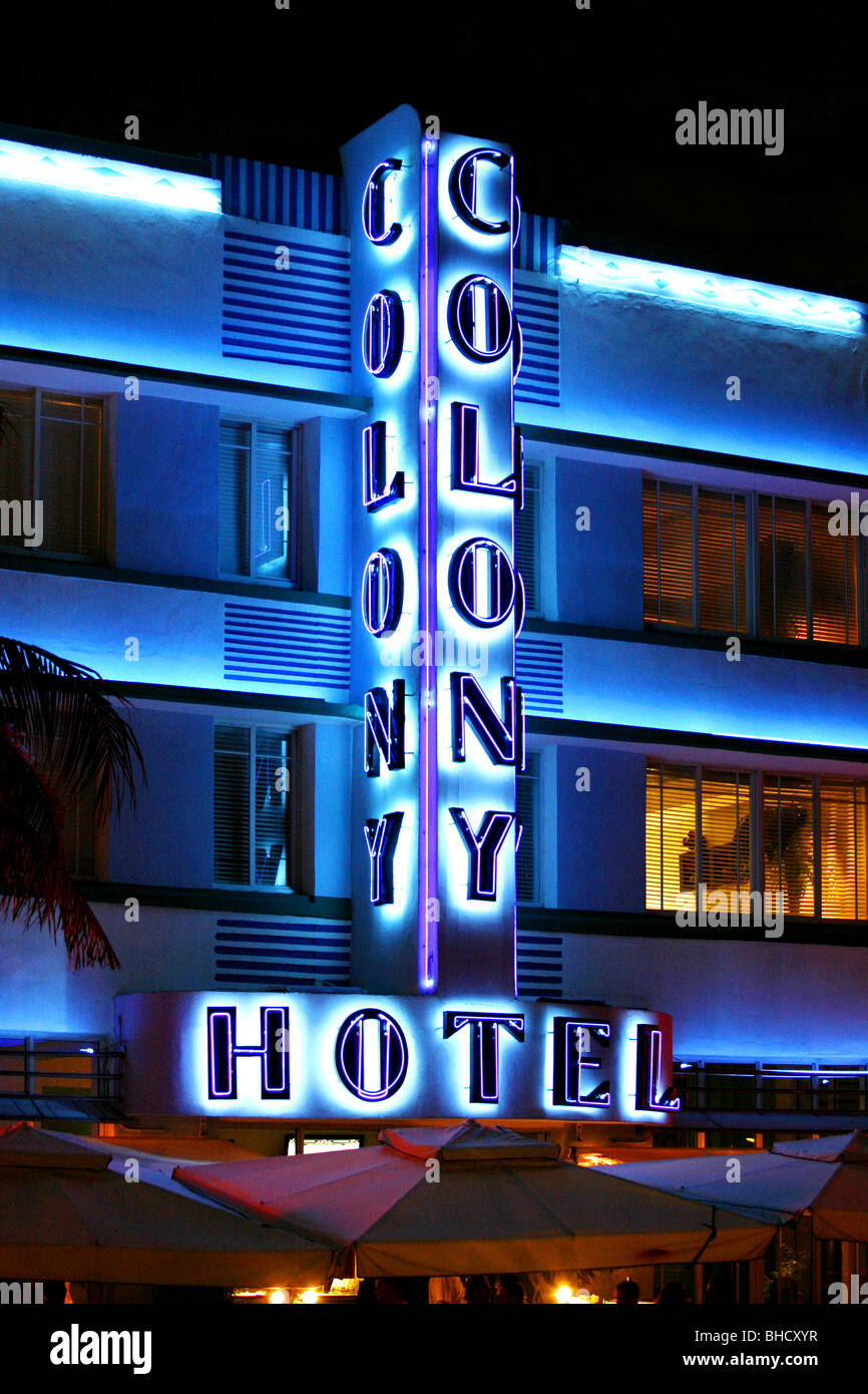 Colony Hotel, Ocean Drive, à South Beach, Miami, Floride, USA Banque D'Images