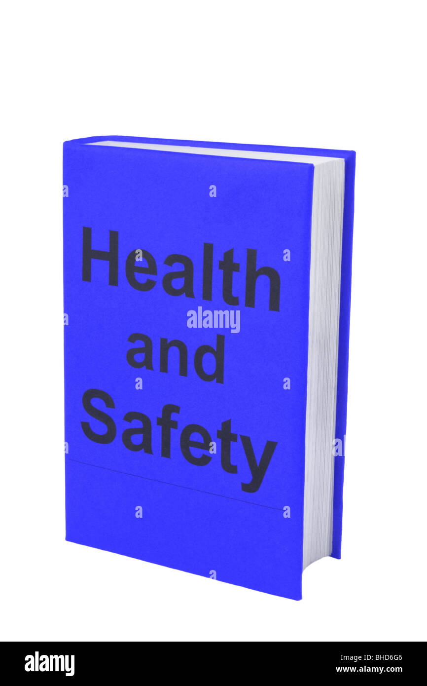Livre avec des mots sur la santé et la sécurité du couvercle bleu. Banque D'Images