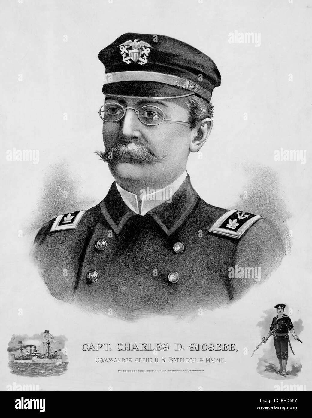 Le Capitaine Charles D. In Sigsbee, commandant du cuirassé Maine, qui explosa à La Havane, Cuba 1898 Banque D'Images
