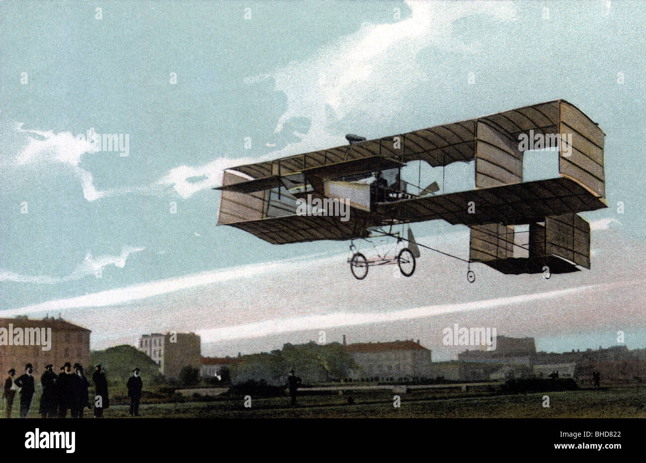 Transport / transport, aviation, avion, biplan par Ferdinand Leon Delagamme (1873 - 1910), illustration colorée, vers 1905, Banque D'Images