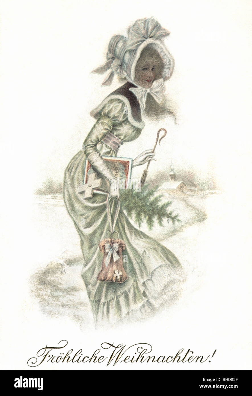 mode, mode pour dames, hiver, carte postale, postmarquée en 1902, Banque D'Images