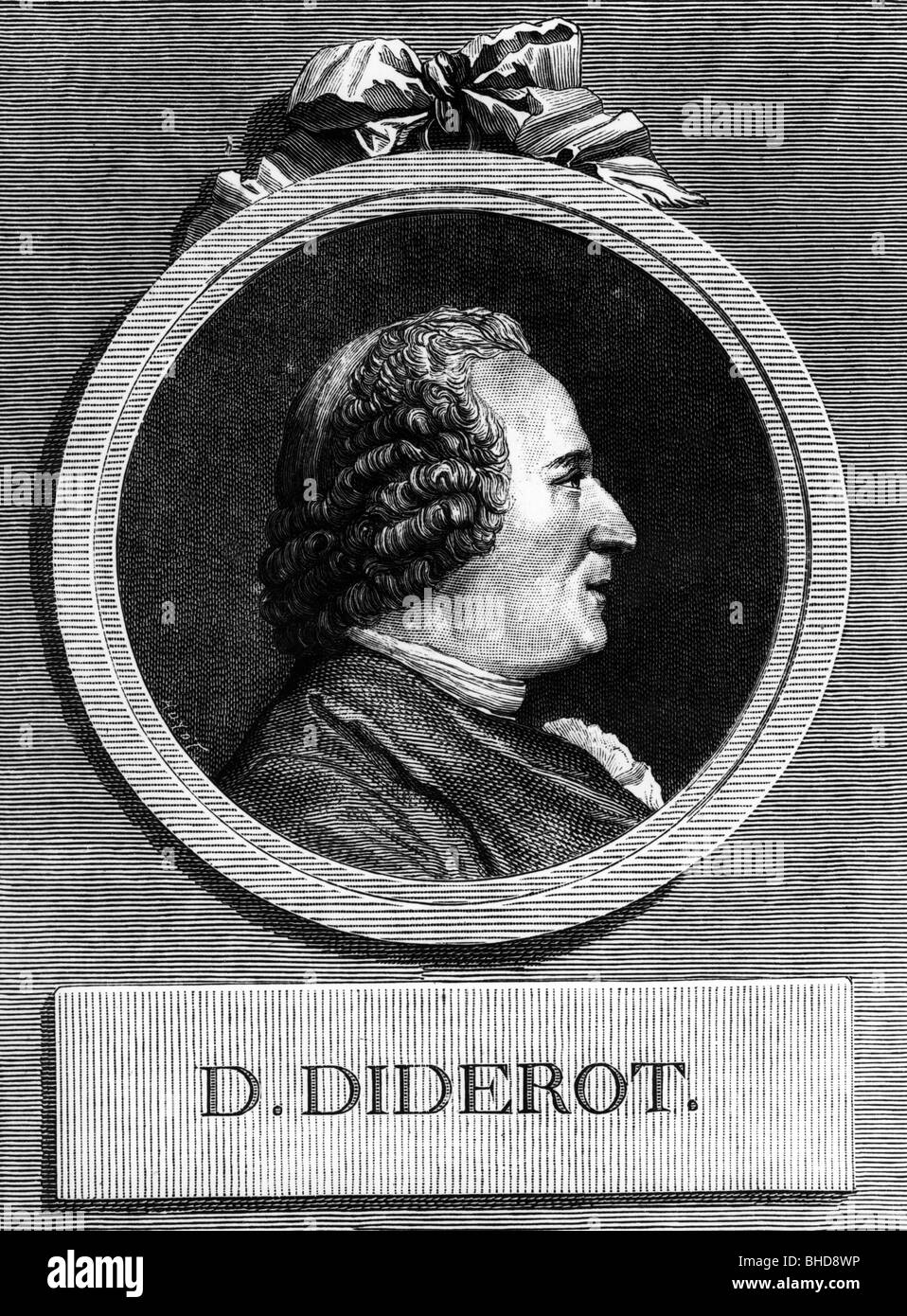 Diderot, Denis, 5.10.1713 - 31.7.1784, l'auteur français / écrivain, philosophe, profil, gravure sur cuivre par L. J. Chatelin, après peinture par N. Cochin, auteur de l'artiste n'a pas à être effacée Banque D'Images