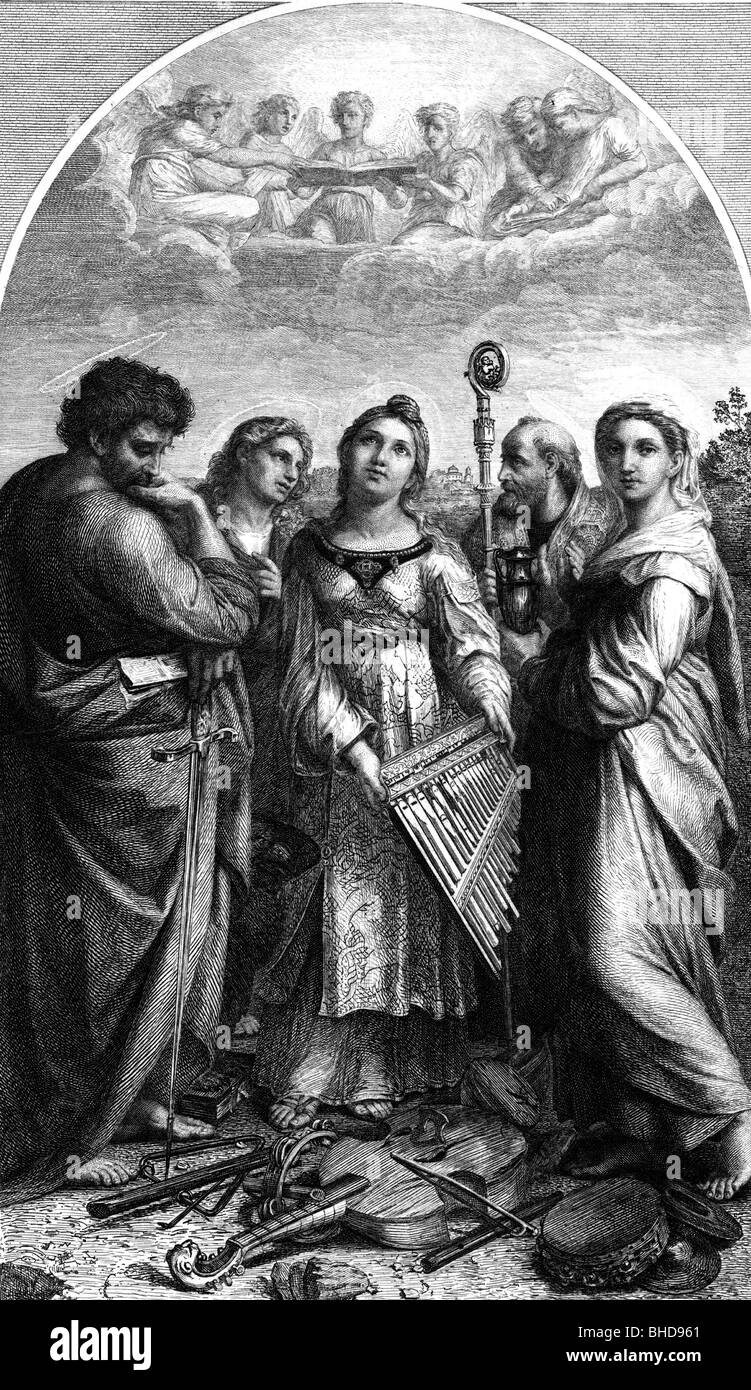 Cecily, vers 200 - 22.11.230, noble dame romaine, saint, allégorie, gravure sur acier par Fohrberg après peinture par Raphael (1483 - 1520), auteur de l'artiste , n'a pas à être effacée Banque D'Images