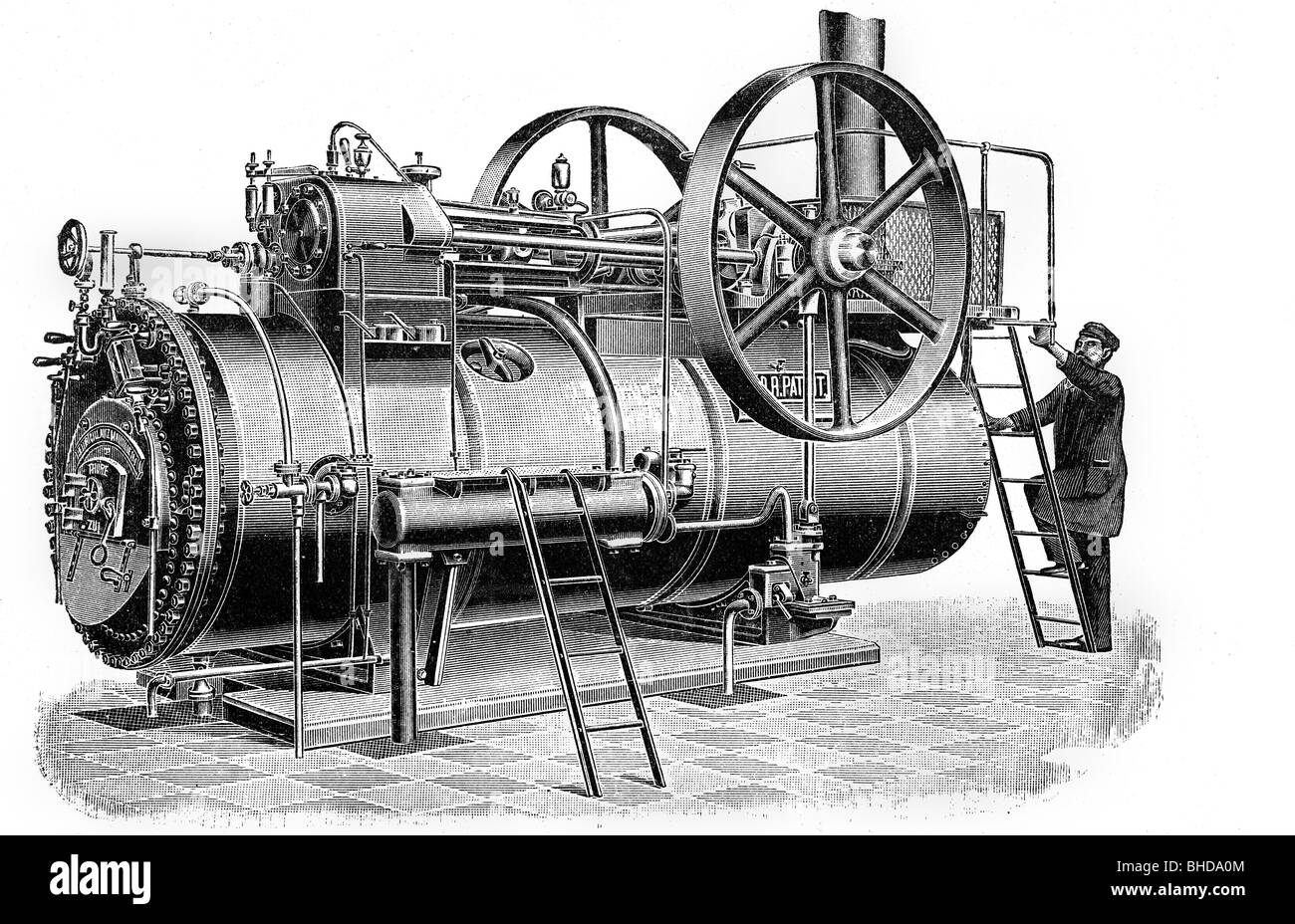 technics, moteur à vapeur, stationnaire, gravure en bois, xixe siècle, historique, historique, peuple, Banque D'Images