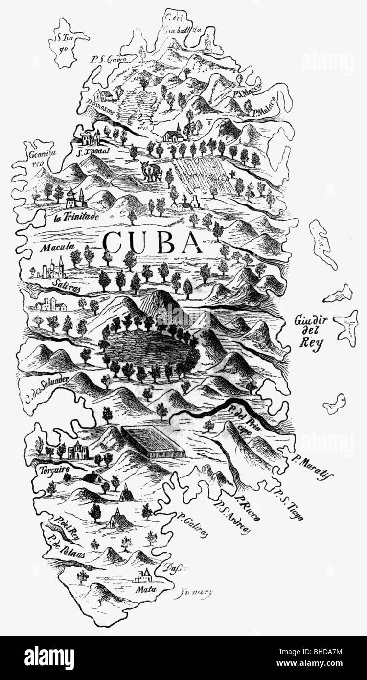 La cartographie, cartes, Nord, île de Cuba, gravure sur cuivre, 16e siècle, Caraïbes, Antilles, site, historique, historique, l'artiste n'a pas d'auteur pour être effacé Banque D'Images