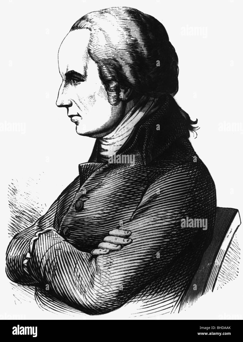 Gall, Franz Joseph, 9.3.1758 - 22.8.1828, médecin allemand, fondateur de la phroenologie, demi-longueur, profil, gravure, Banque D'Images