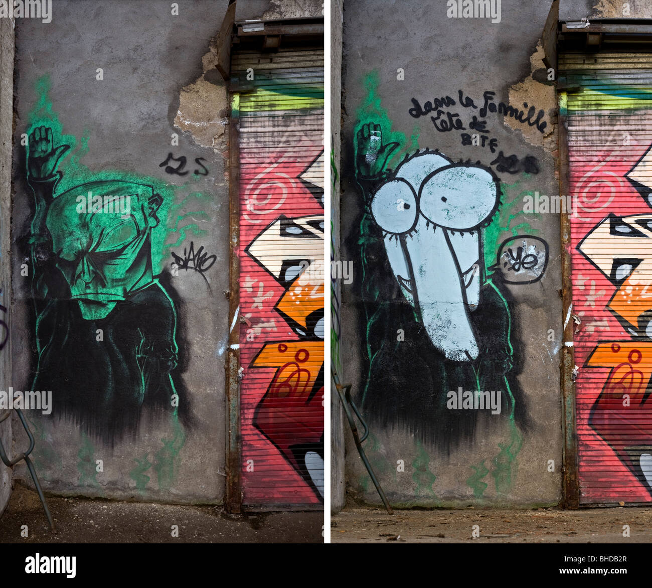 À long terme, l'évolution d'un morceau de graffiti sur un mur - Vichy (France). Vichy, une évolution dans le temps d'un graffiti. Banque D'Images