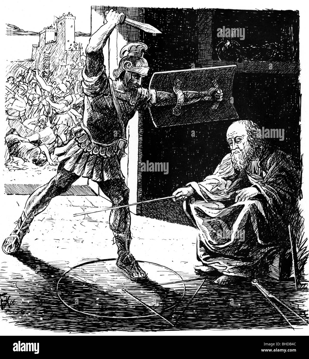 Archimedes, vers 285 - 212 av. J.-C., mathématicien grec, scène, 'ne pas déranger mes cercles', gravure, Banque D'Images