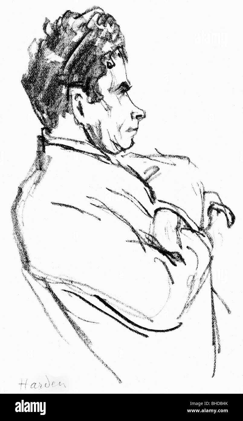 Harden, Maximilian, 20.10.1861 - 30.10.1927, publiciste allemand, fondateur du magazine 'die Zukunft' (1892), demi-longueur, profil, dessin, Banque D'Images