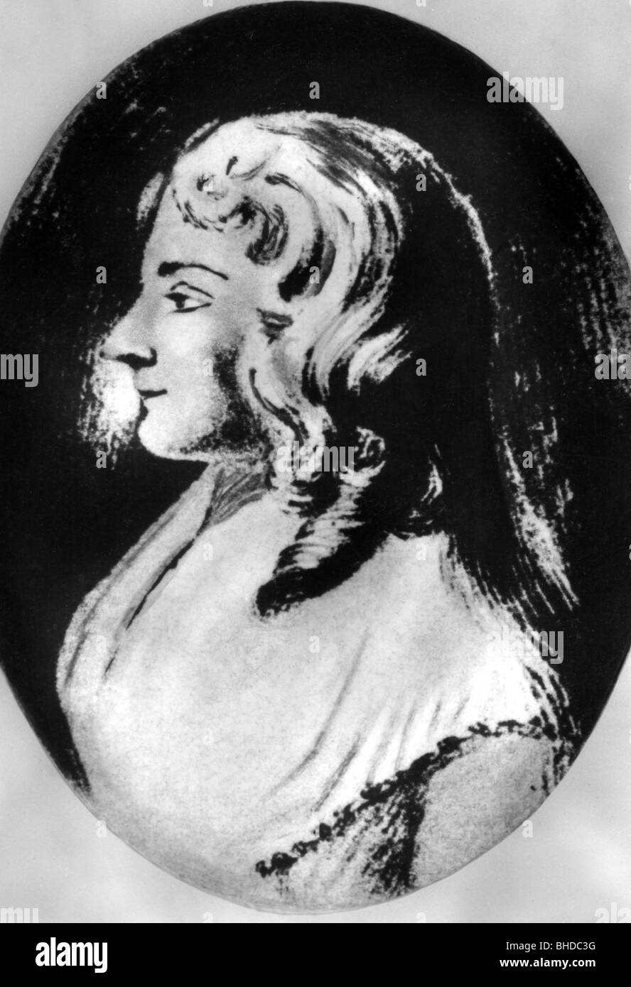 Erxleben, Dorothea Christiane, 13.11.1715 - 13.6.1762, médecin de femme allemande, portrait, dessin au charbon de bois aquarelle, Banque D'Images