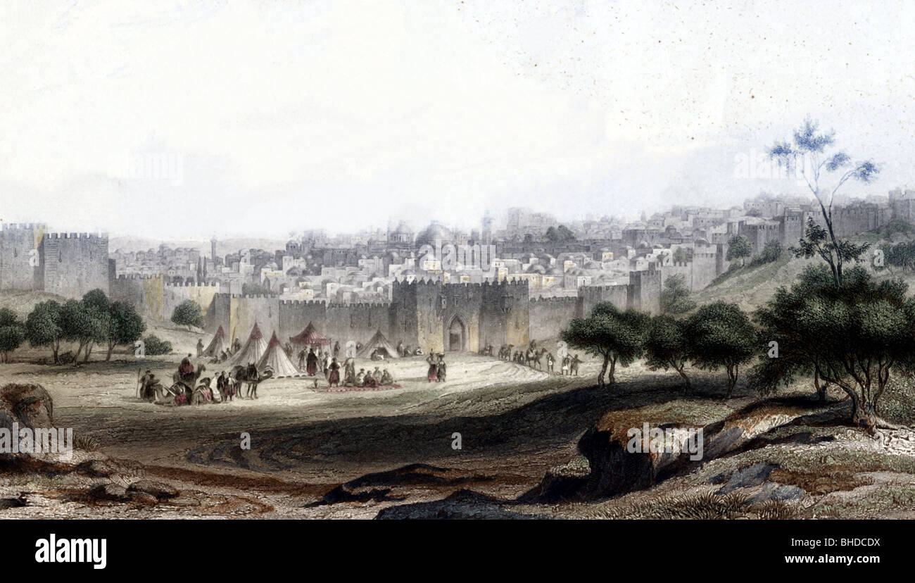 Géographie / voyage, Palestine, Jérusalem, gravure en acier par Poeppel et Kurz après croquis par U. Halbritter, coloré par H. Bruch, vers 1860, Banque D'Images