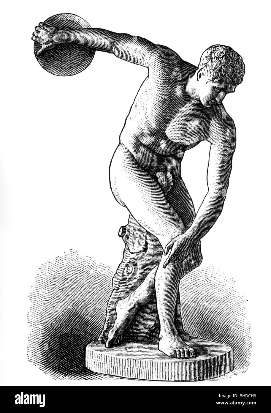 Sports, athlétisme, disque, monde ancien, lanceur de disque, après statue de Myron d'Eleutherae, gravure en bois, XIXe siècle, graphique, graphique, sculpture, sculptures, statue, statues, lanceur, thrameurs, disque, historique, historique, homme, homme, homme, homme, homme, homme, homme, peuple, Banque D'Images