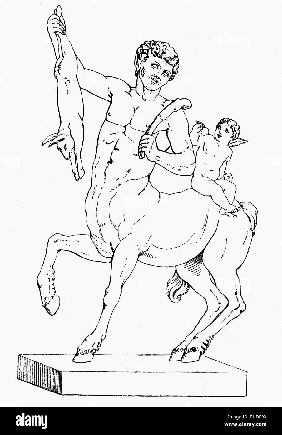 Centaur, créature mythique grecque, pleine longueur, gravure en bois, XIXe siècle, après statue, Banque D'Images