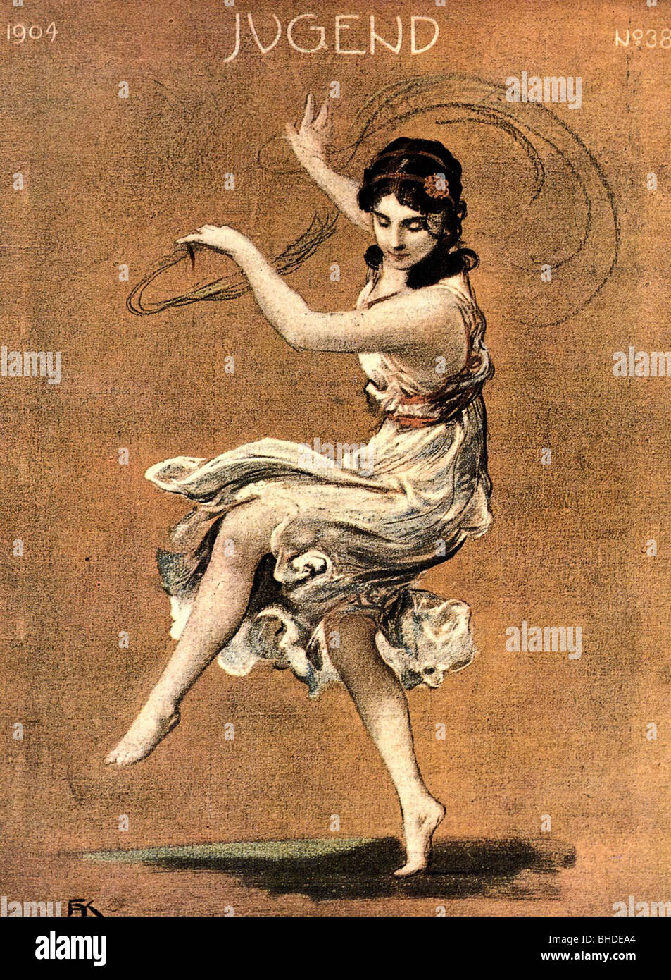 Duncan, Isadora 26.5.1877 - 14.9.1927, danseuse américaine, pleine longueur, danse, page de titre du magazine 'Jugend', No 38, 1904, pastel, par Fritz August von Kaulbach (1850 - 1920), Banque D'Images