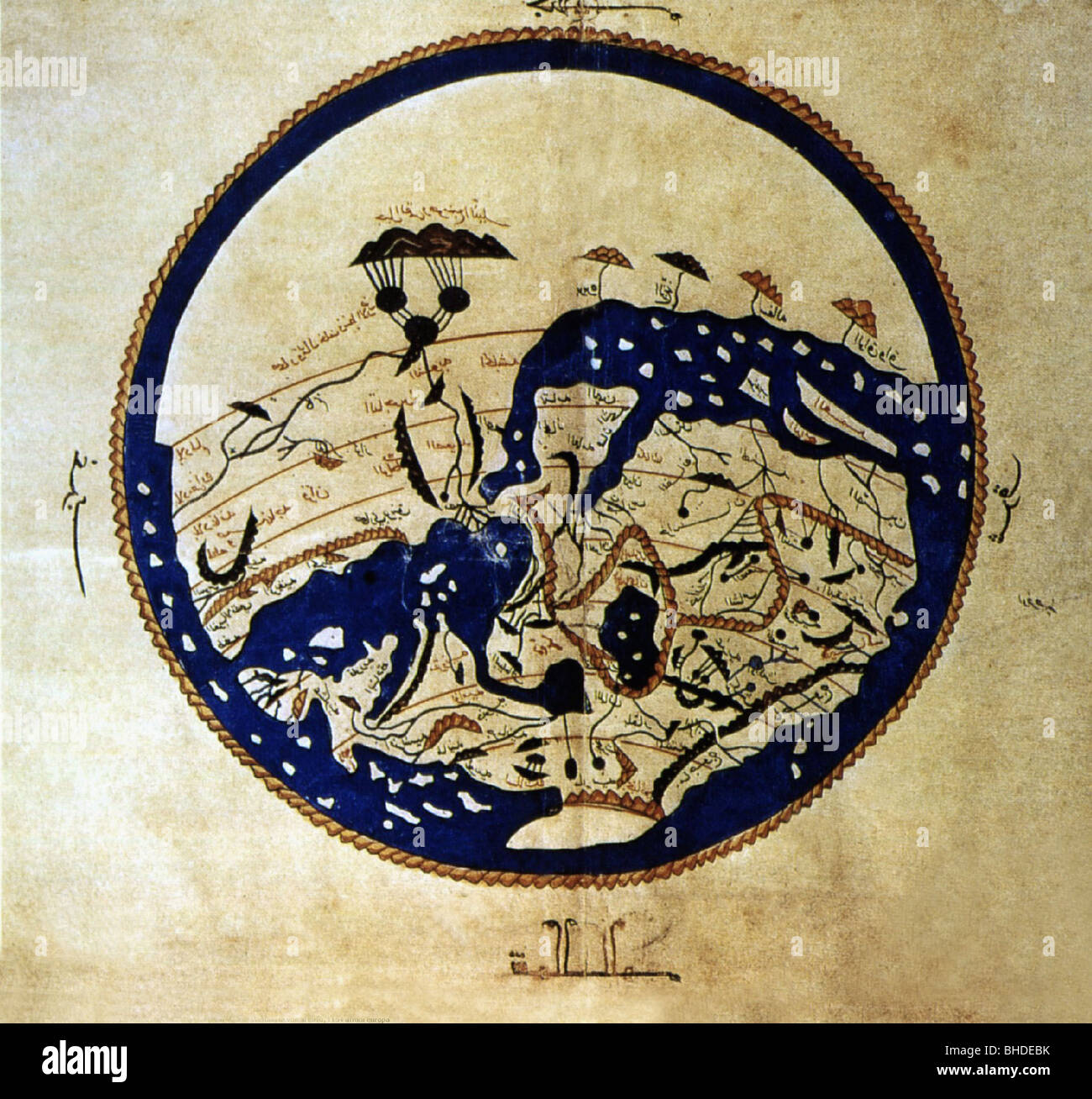 Cartographie, cartes du monde, âges moyens, carte arabe de von al-Idrisi, 1154, Banque D'Images
