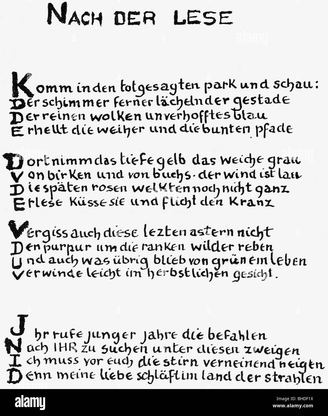 George, Stefan, 12.7.1868 - 4.12.1933, auteur / écrivain allemand, œuvres, poème 'Nach der lese', autographe, Banque D'Images