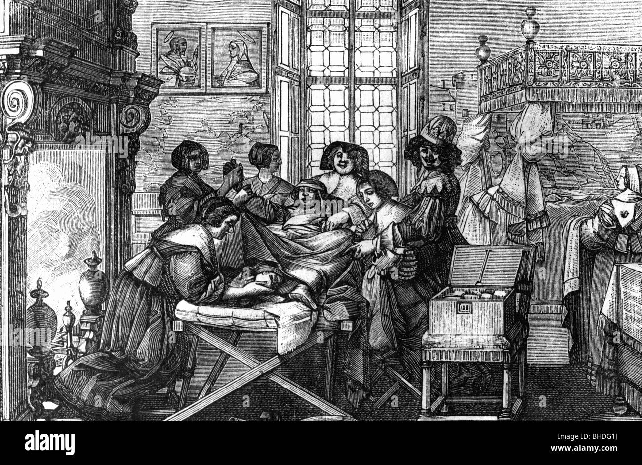 Médecine, naissance, enfant sur chaise d'accouchement, gravure en cuivre par Abraham Bosse, XVIIe siècle, historique, historique, sage-femme, obstétricien, obstétriciens, puerperium, femme en lit enfant, femmes en lit enfant, lit, cheminée, cheminées, médecin, médecin, médecin /M.D./, méditique , médecins, médecins, médics, femme, gens, Banque D'Images
