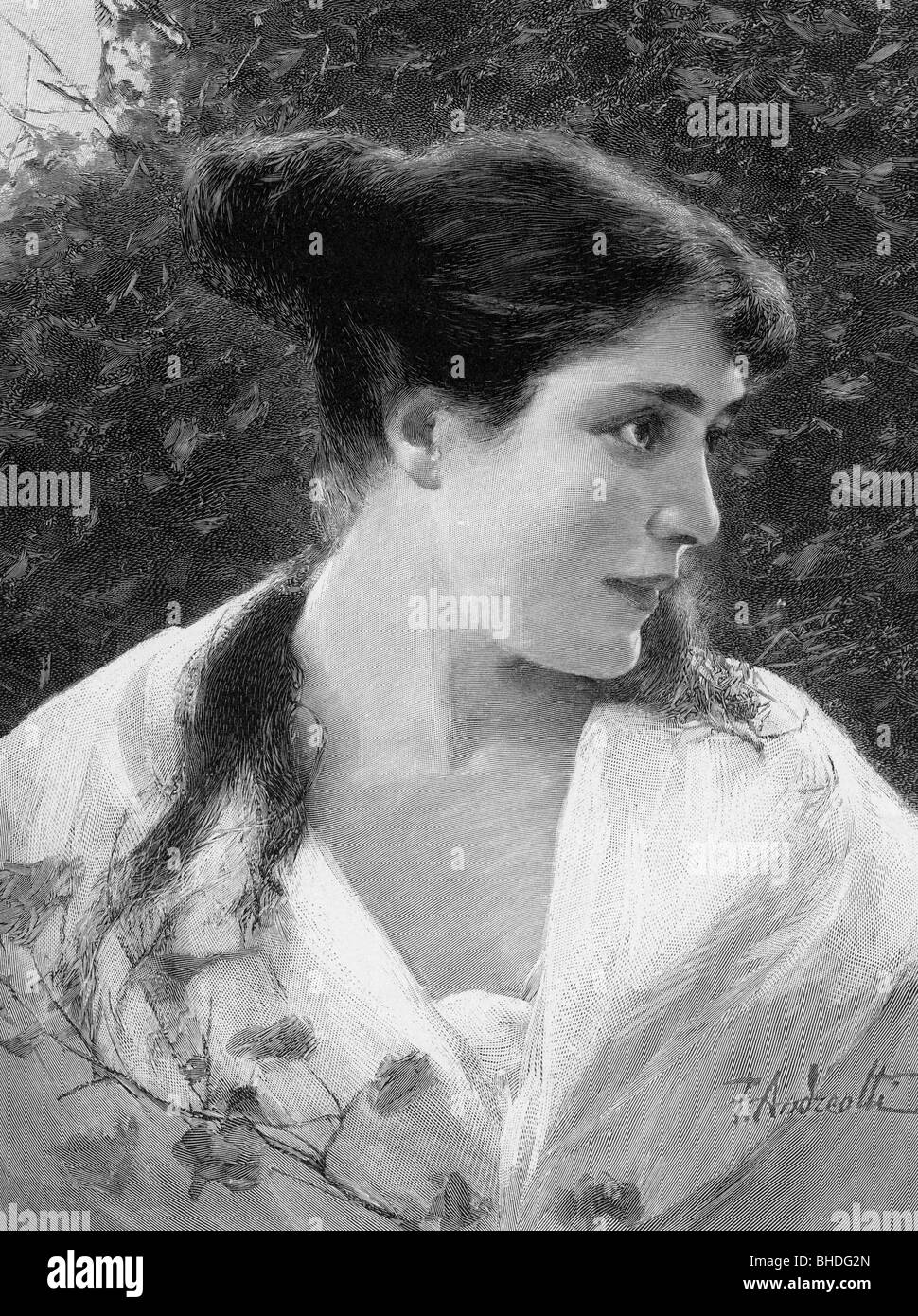 Personnes, femmes, XIXe siècle, portrait, 'Margherita', gravure en bois de F. Andreotti, XIXe siècle, Banque D'Images