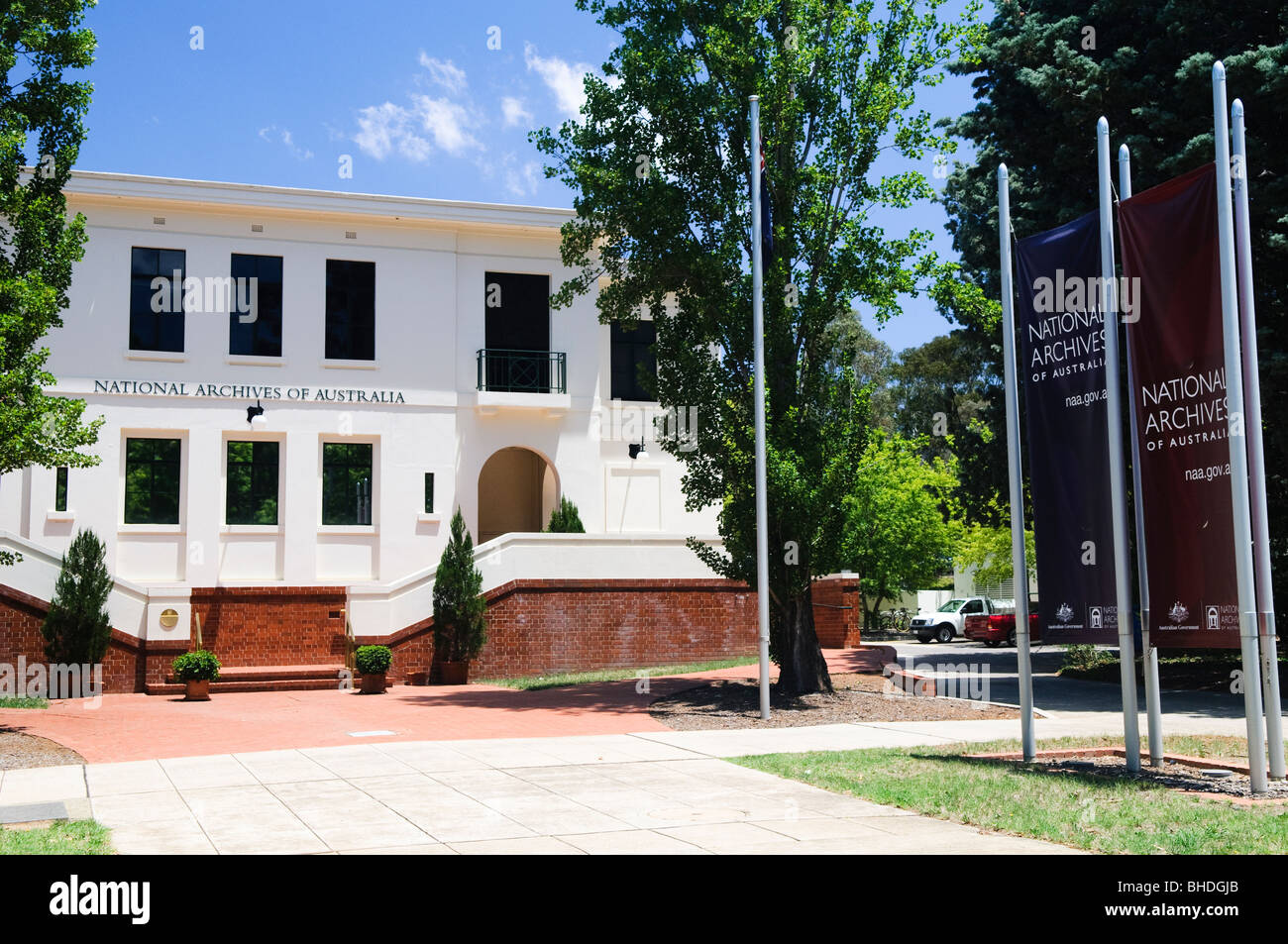CANBERRA, AUSTRALIE - Le bâtiment des Archives Nationales de l'Australie à Parkes, Canberra, Australie. C'est le référentiel de documents officiels du gouvernement. Banque D'Images