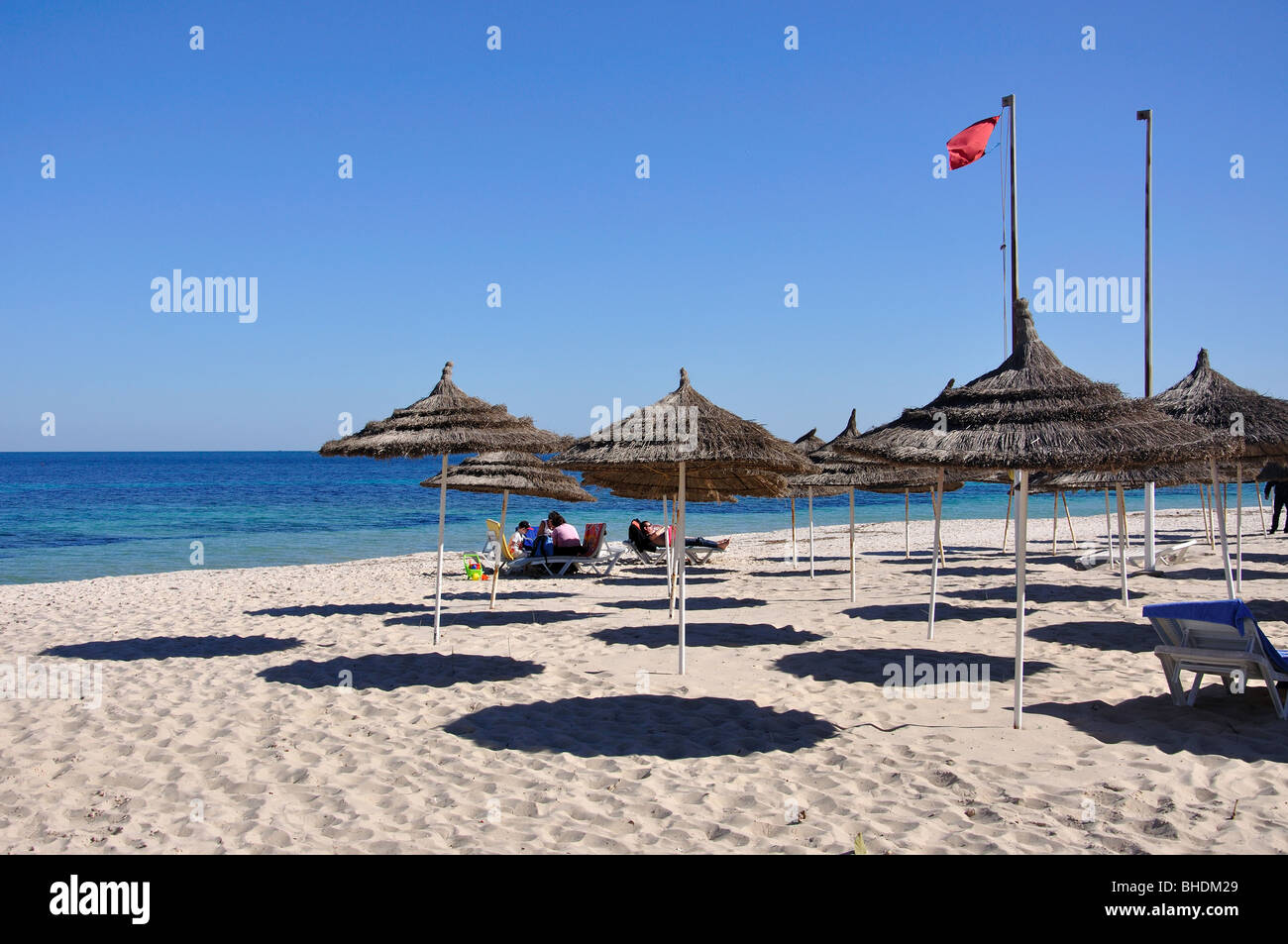 Vue sur la plage, Riu ClubHotel Bellevue Parc, Port El Kantaoui, Sousse, Tunisie Gouvernorat Banque D'Images