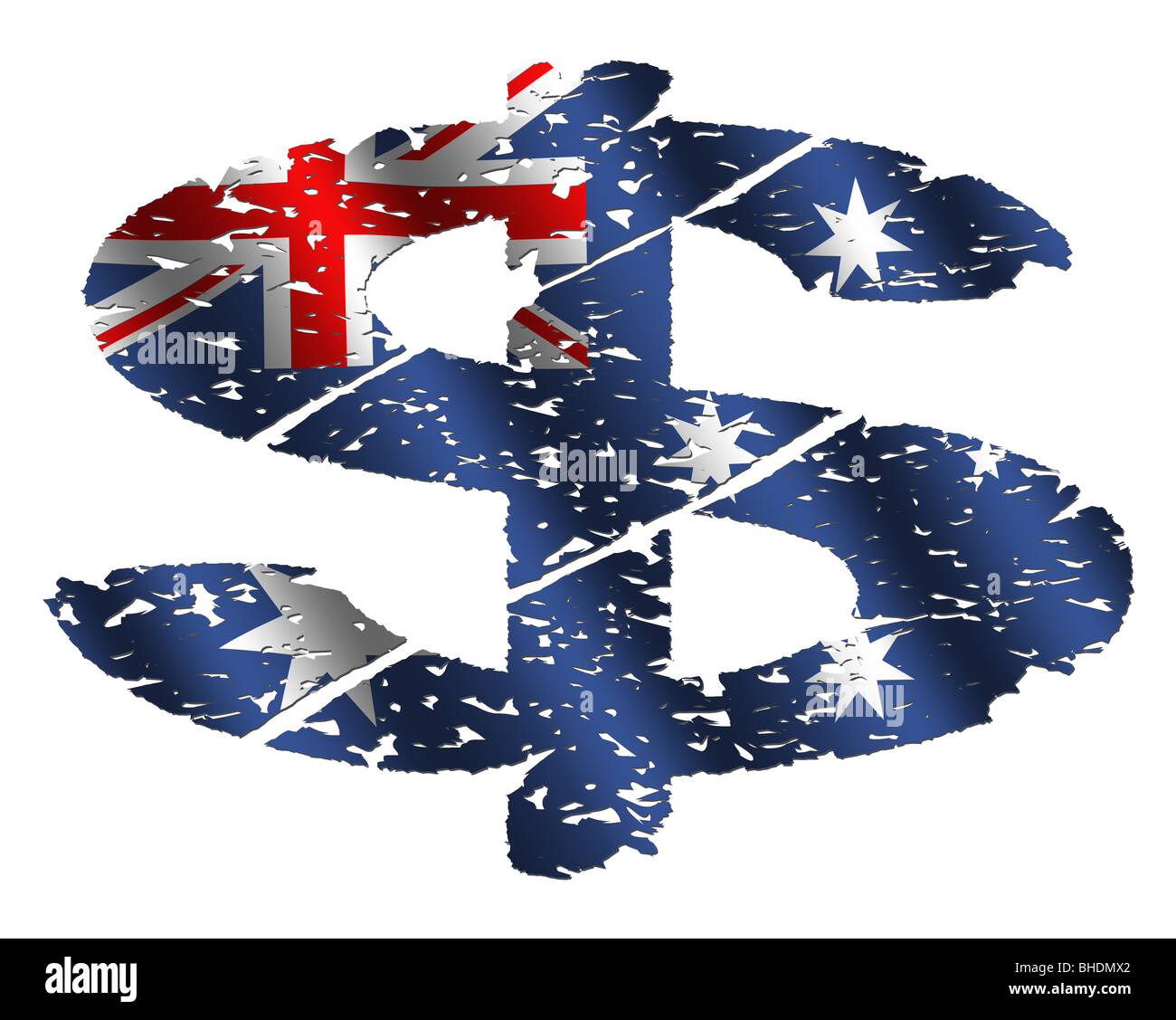 Grunge symbole dollar avec drapeau australien sur blanc illustration Banque D'Images